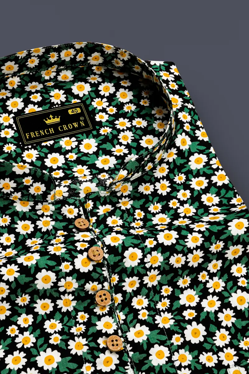 Jewel Green And White Multicolour Ditsy Printed Premium Cotton Kurta Shirt 4