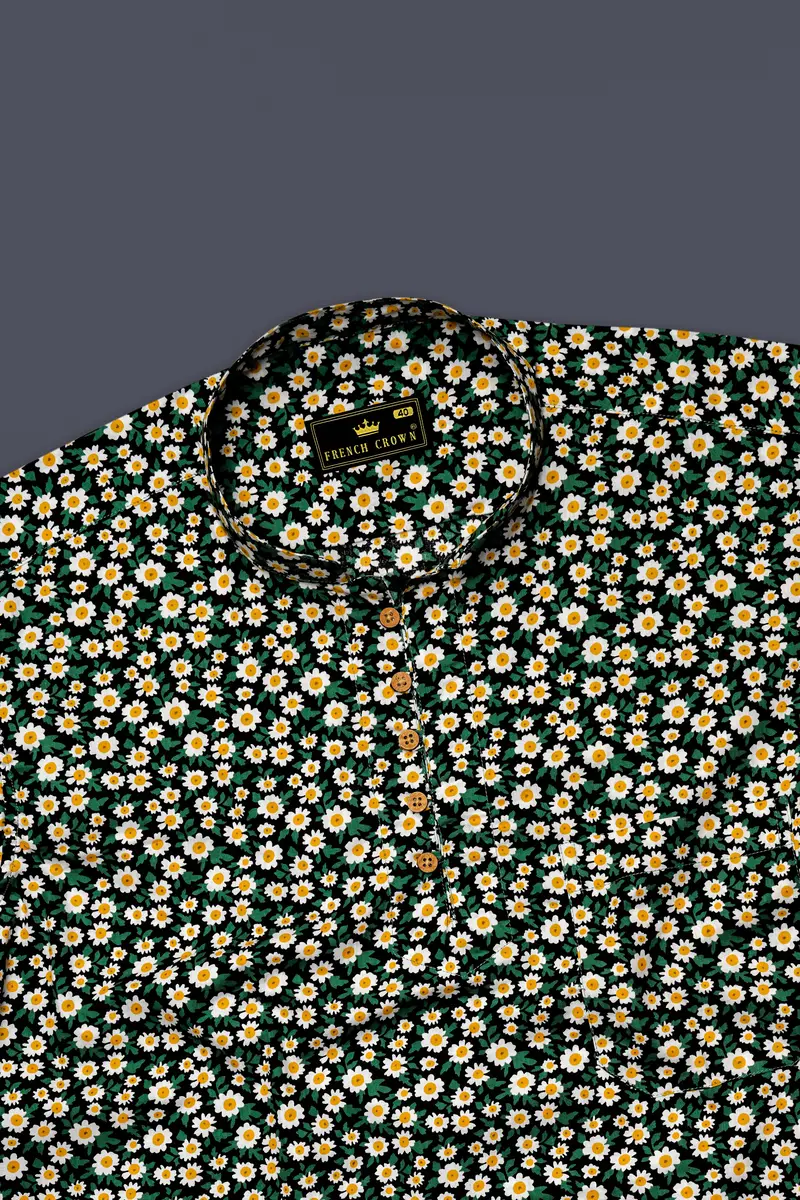 Jewel Green And White Multicolour Ditsy Printed Premium Cotton Kurta Shirt 5