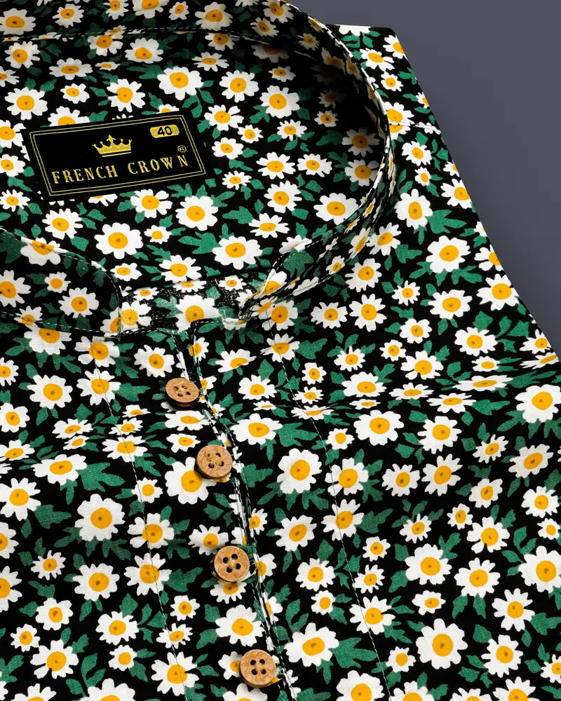 Jewel Green And White Multicolour Ditsy Printed Premium Cotton Kurta Shirt 6
