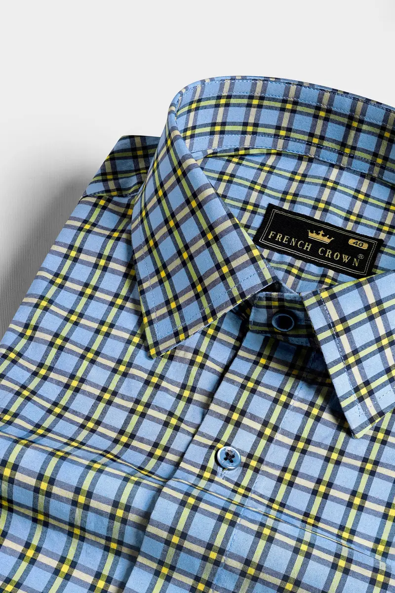 Jordy Blue And Jasmine Yellow Checkered Premium Cotton Shirt 1
