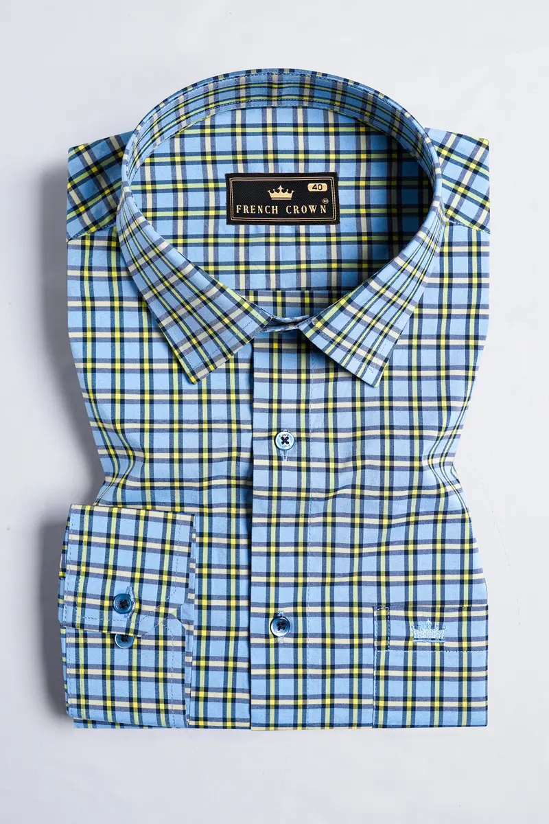 Jordy Blue And Jasmine Yellow Checkered Premium Cotton Shirt 3