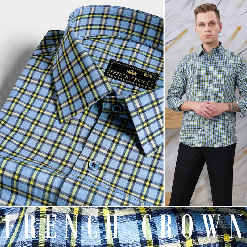 Jordy Blue And Jasmine Yellow Checkered Premium Cotton Shirt 4