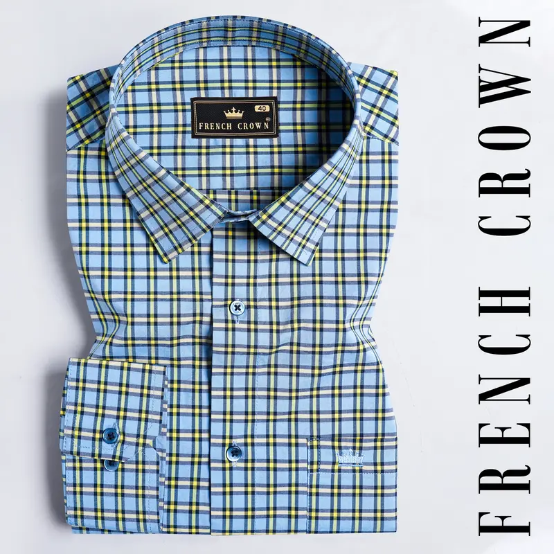 Jordy Blue And Jasmine Yellow Checkered Premium Cotton Shirt 7