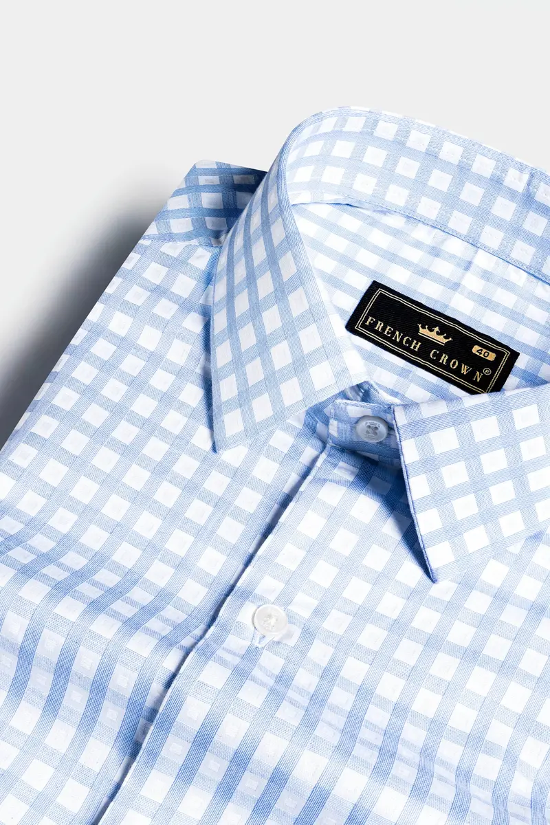 Jordy Blue And White Checked Dobby Textured Premium Giza Cotton Shirt 1