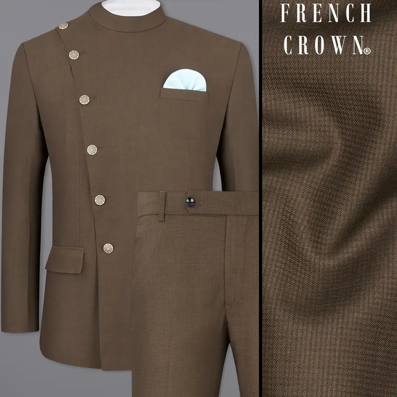 Judge Brown Cross Placket Bandhgala Suit 1