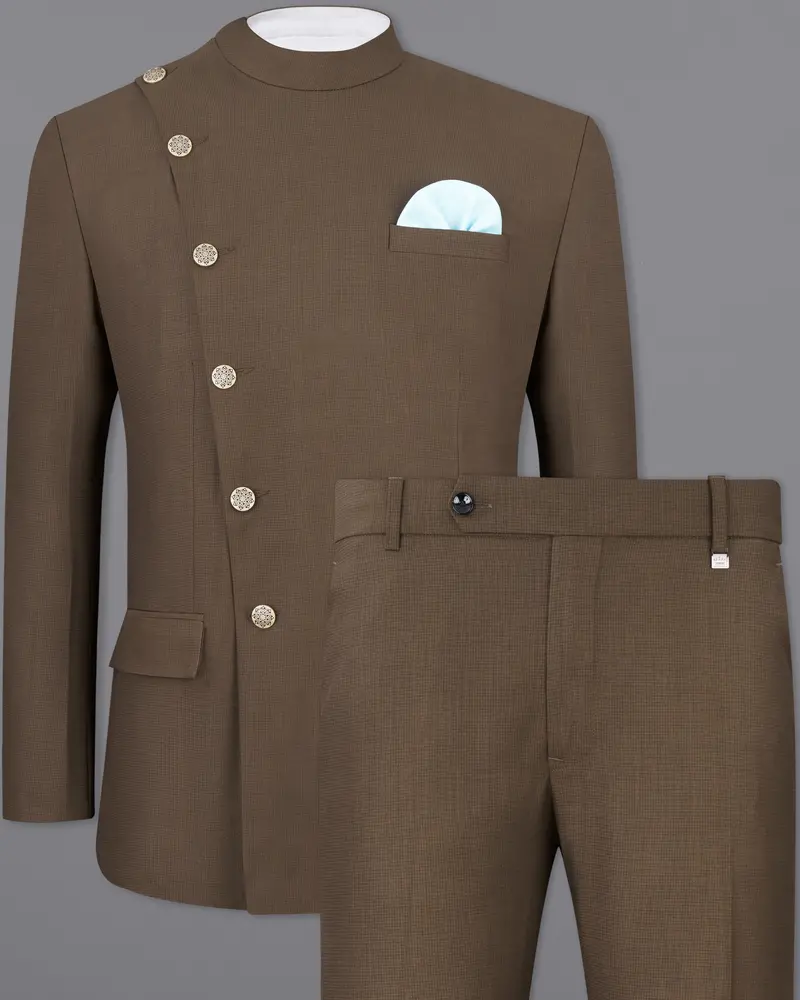 Judge Brown Cross Placket Bandhgala Suit 2