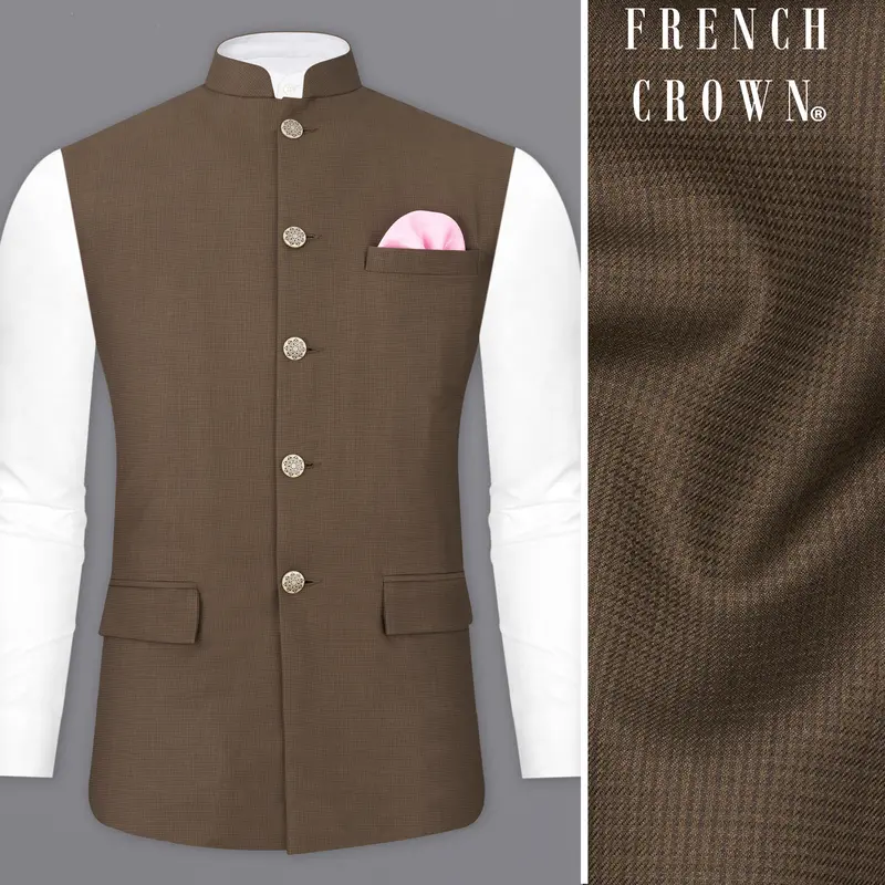 Judge Brown Textured Nehru Jacket 1