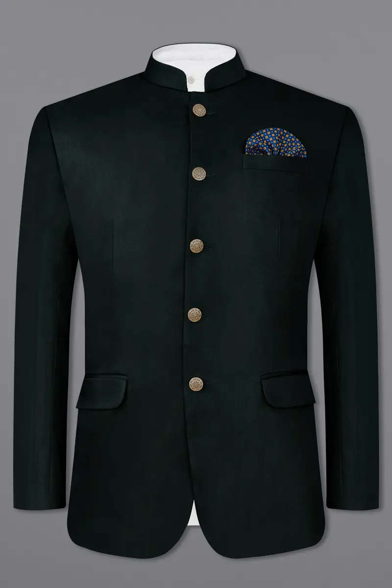 Juniper Green Subtle Sheen Bandhgala/Mandarin Blazer 2