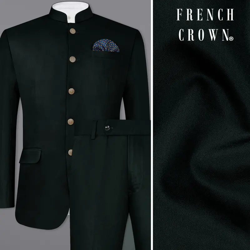 Juniper Green Subtle Sheen Bandhgala/Mandarin Suit 1