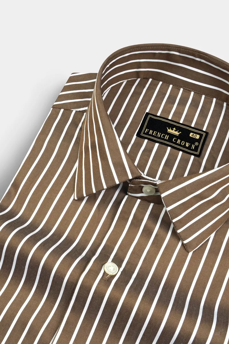 Kabul Brown Striped Twill Premium Cotton Shirt 1
