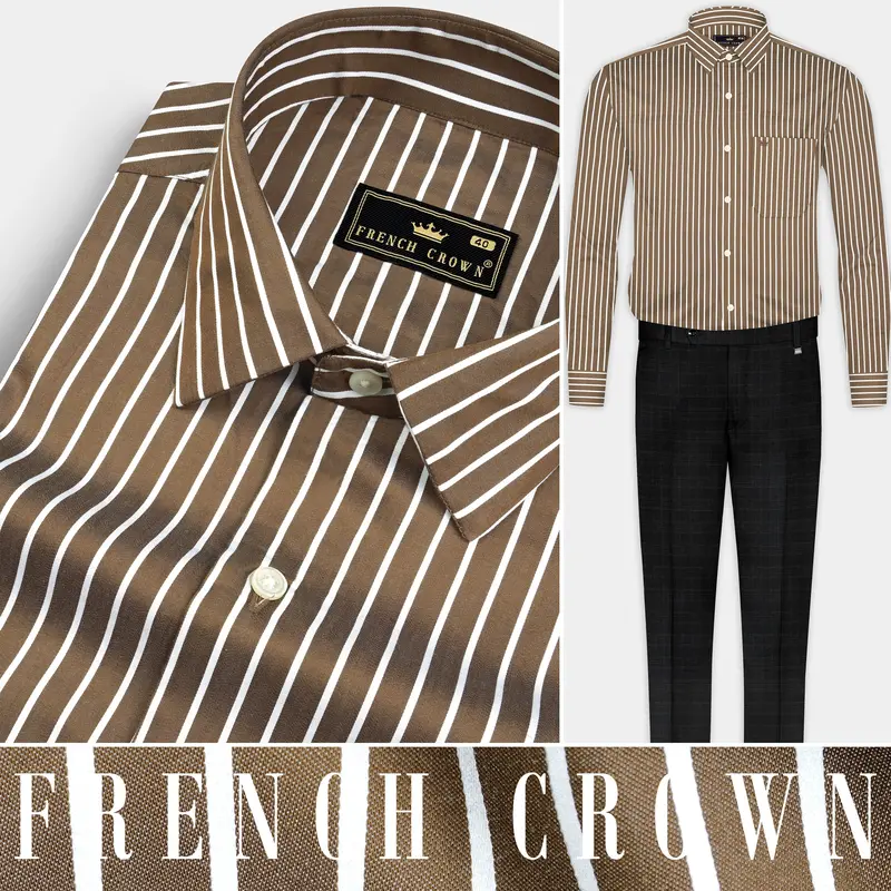 Kabul Brown Striped Twill Premium Cotton Shirt 10