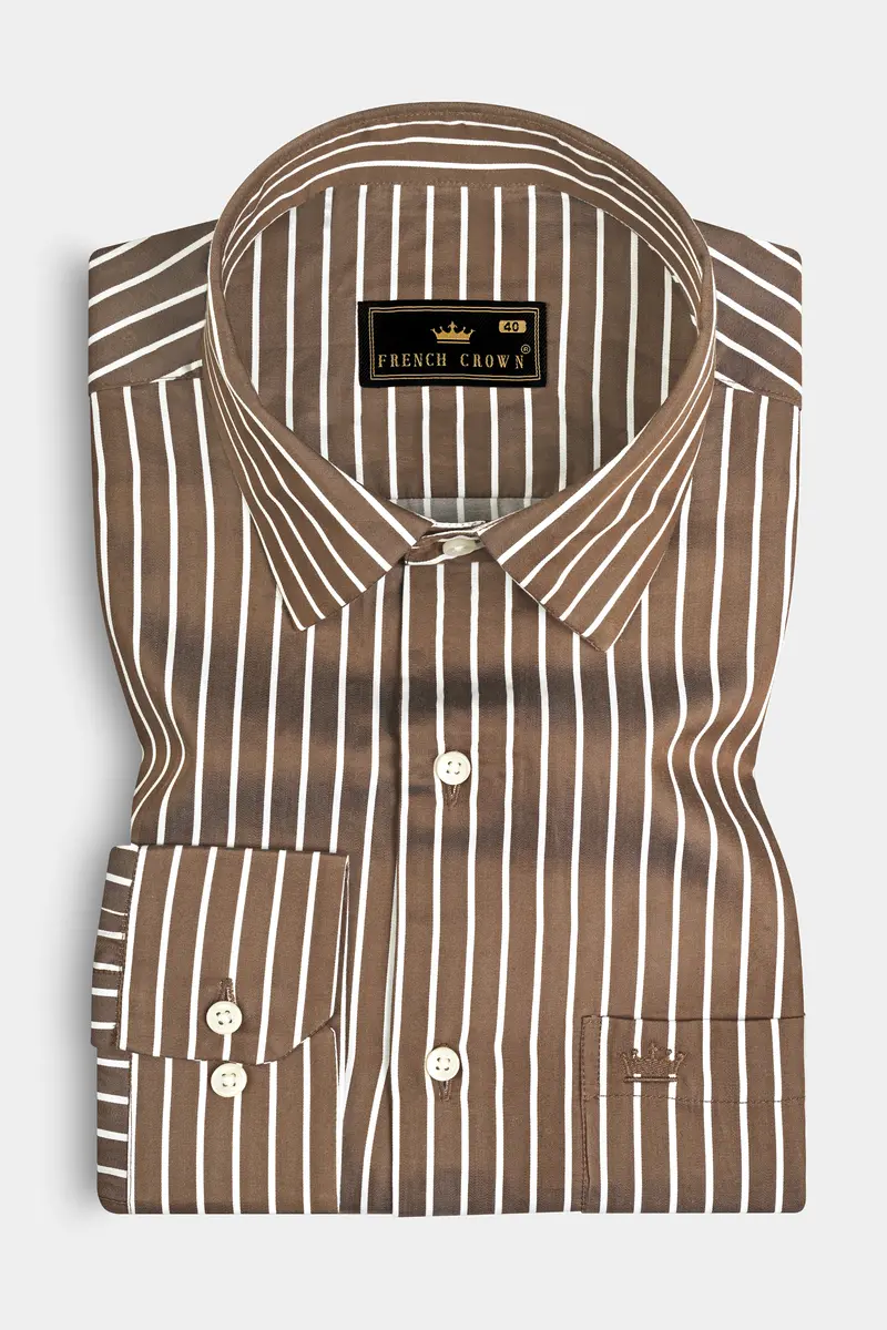 Kabul Brown Striped Twill Premium Cotton Shirt 3