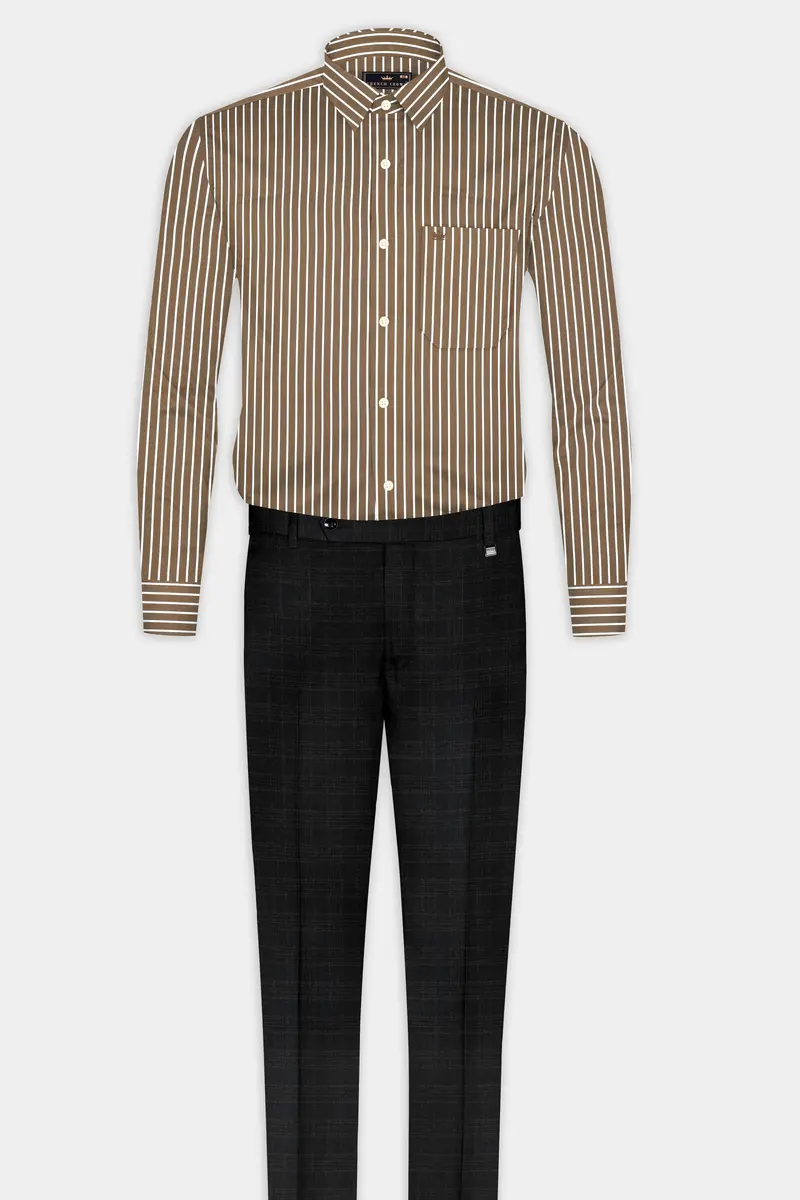 Kabul Brown Striped Twill Premium Cotton Shirt 6