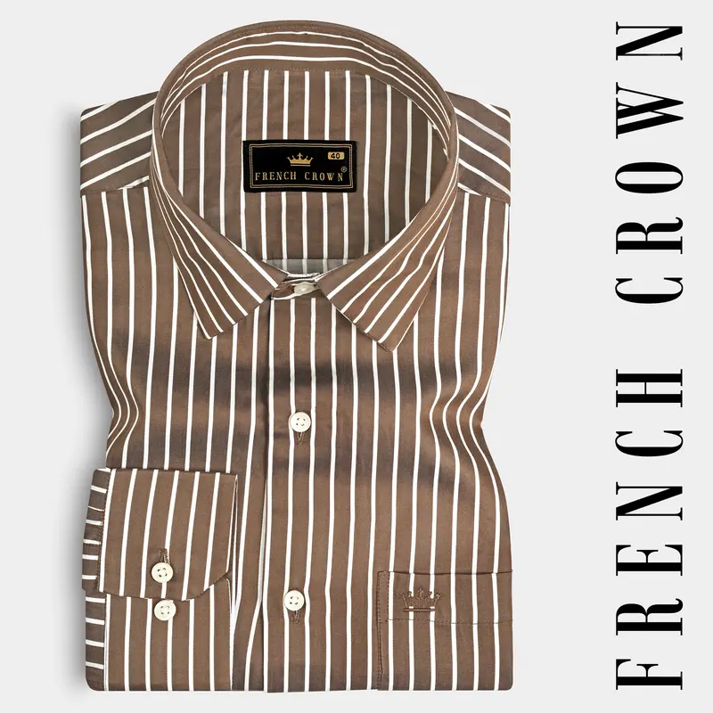 Kabul Brown Striped Twill Premium Cotton Shirt 7