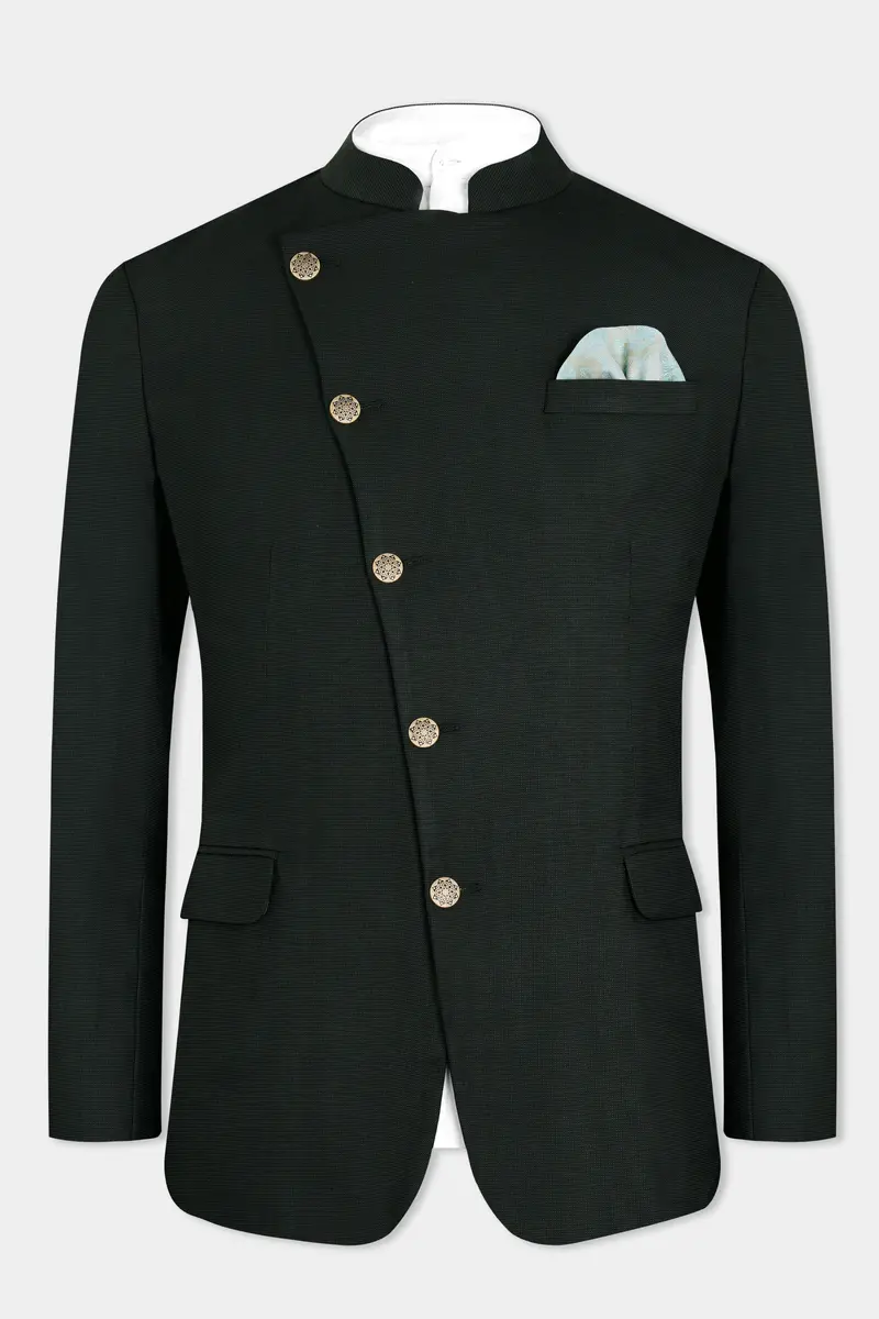 Kaitoke Green Wool Rich Cross Placket Bandhgala Blazer 2