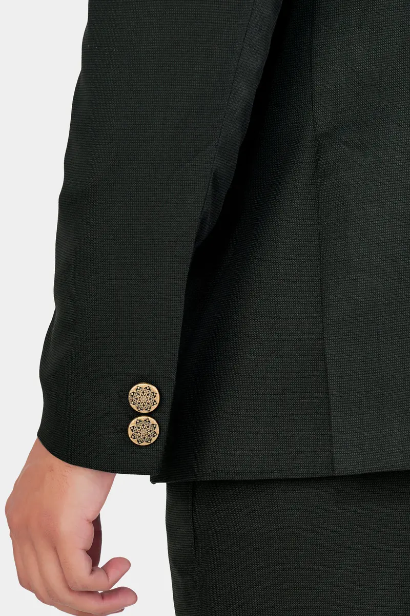 Kaitoke Green Wool Rich Cross Placket Bandhgala Blazer 4