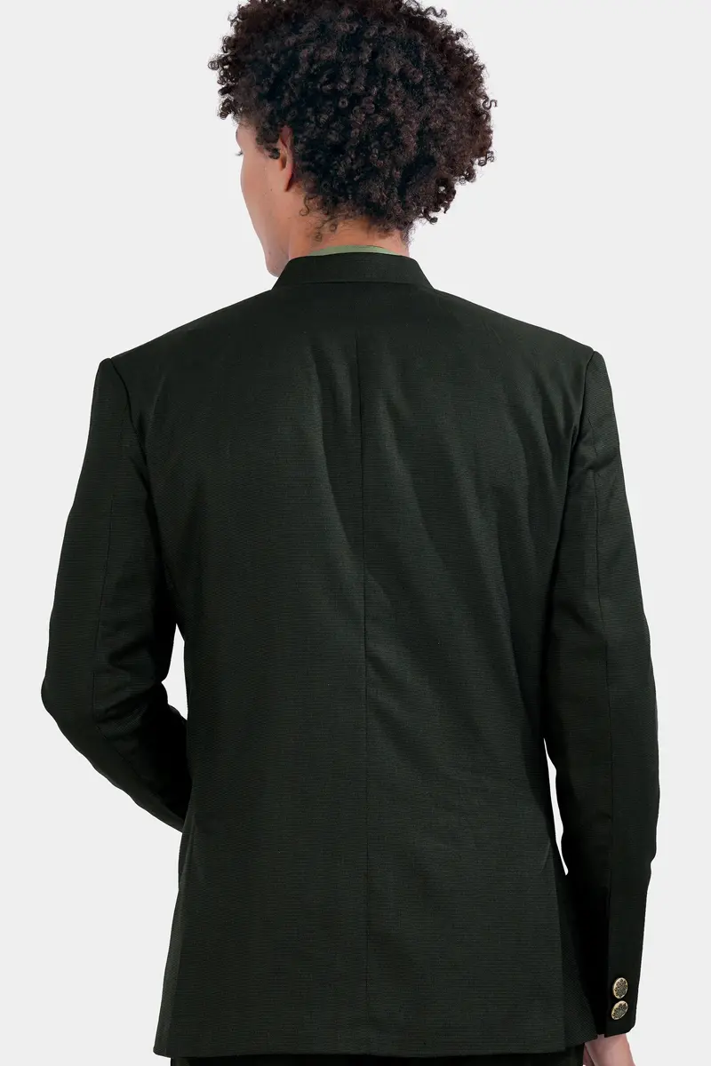 Kaitoke Green Wool Rich Cross Placket Bandhgala Blazer 5