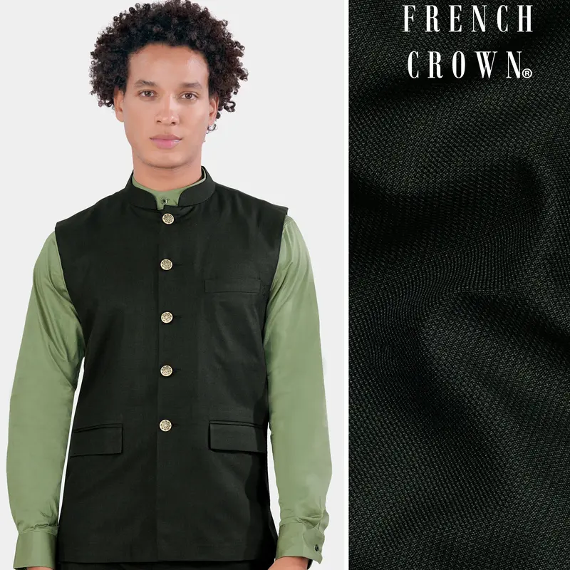 Kaitoke Green Wool Rich Nehru Jacket 1