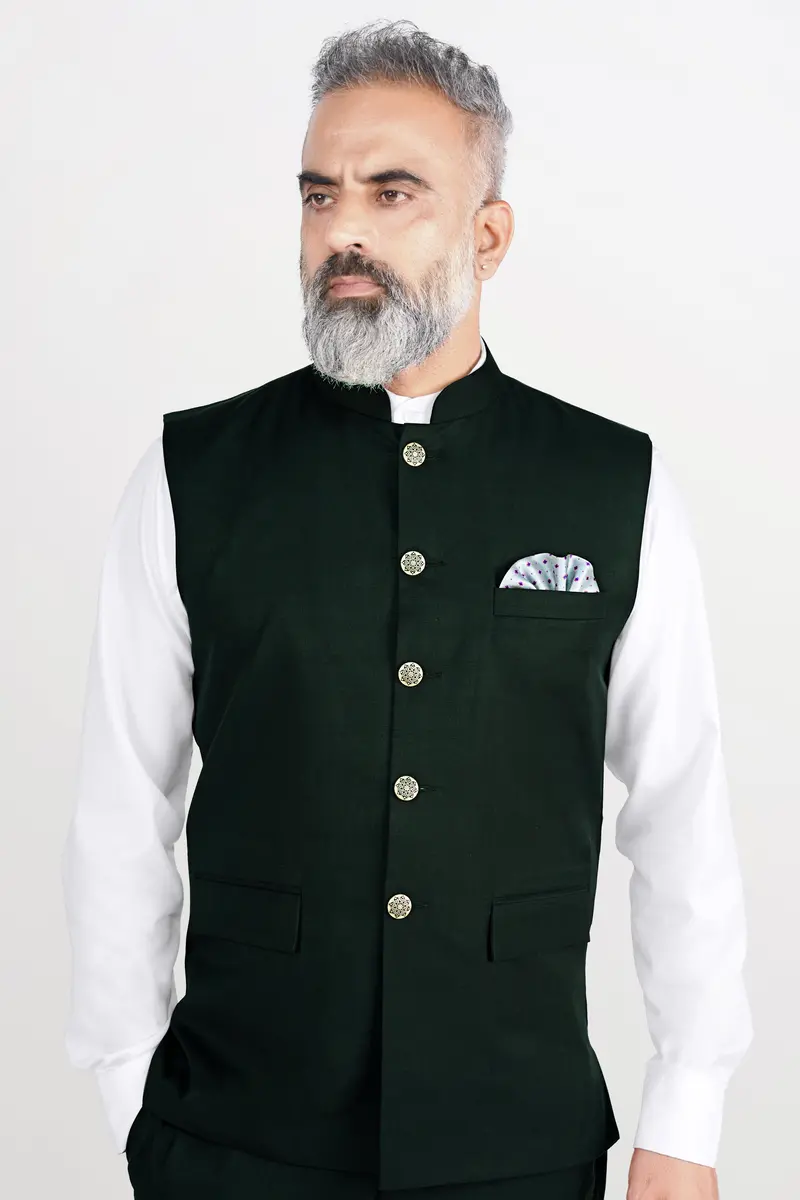 Kaitoke Green Wool Rich Nehru Jacket 2