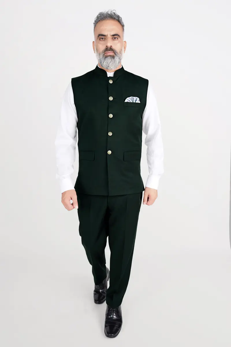 Kaitoke Green Wool Rich Nehru Jacket 5