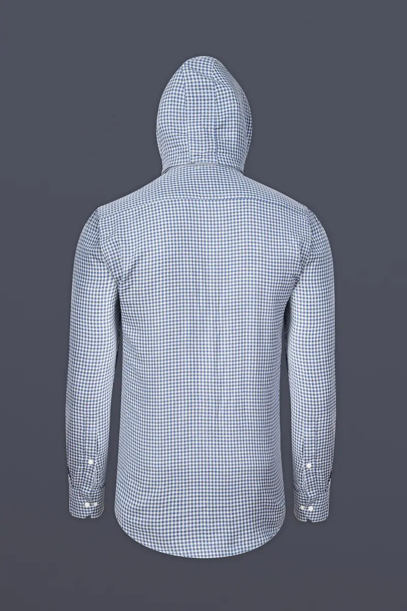 Kashmir Blue And Bright White Plaid Chambray Detachable Hoodie Jacket 10