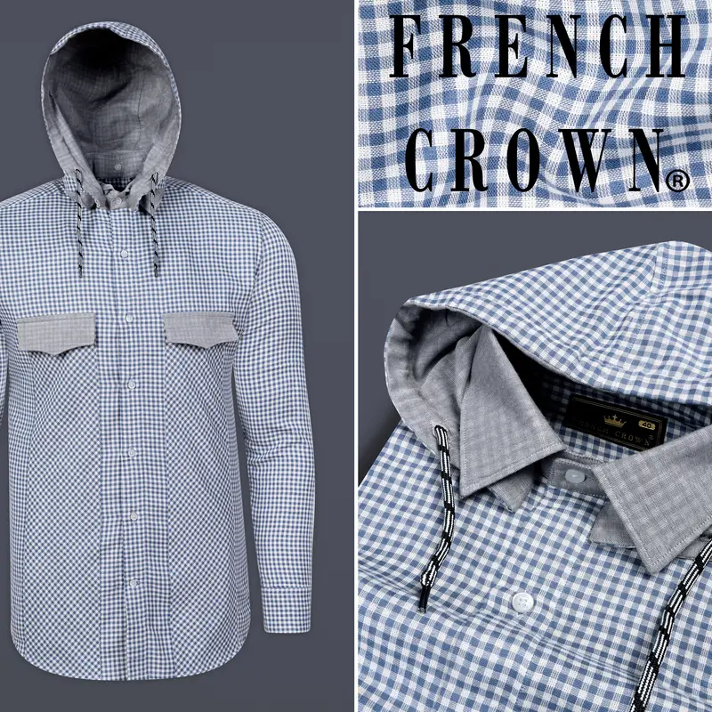 Kashmir Blue And Bright White Plaid Chambray Detachable Hoodie Jacket 11