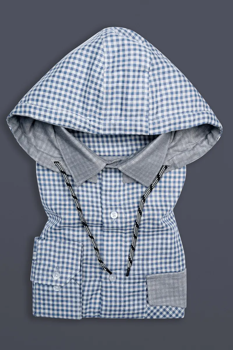 Kashmir Blue And Bright White Plaid Chambray Detachable Hoodie Jacket 2