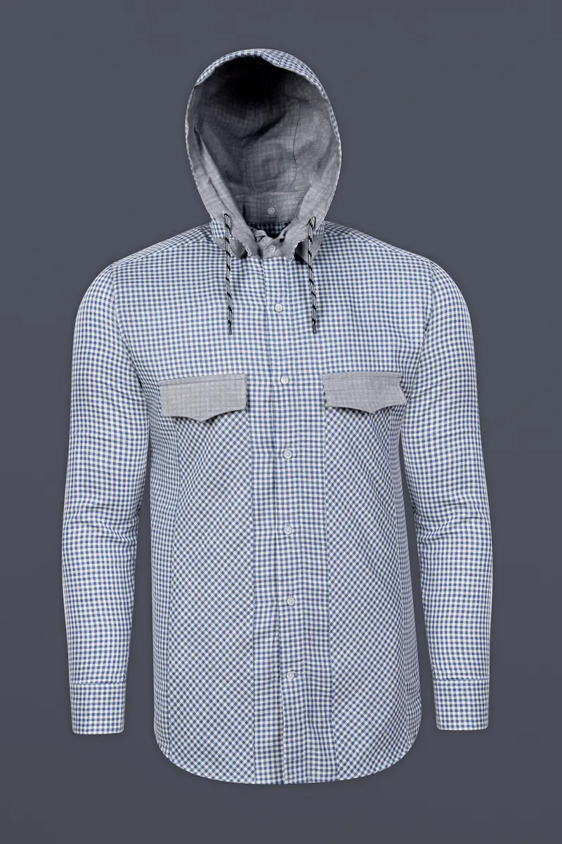 Kashmir Blue And Bright White Plaid Chambray Detachable Hoodie Jacket 5