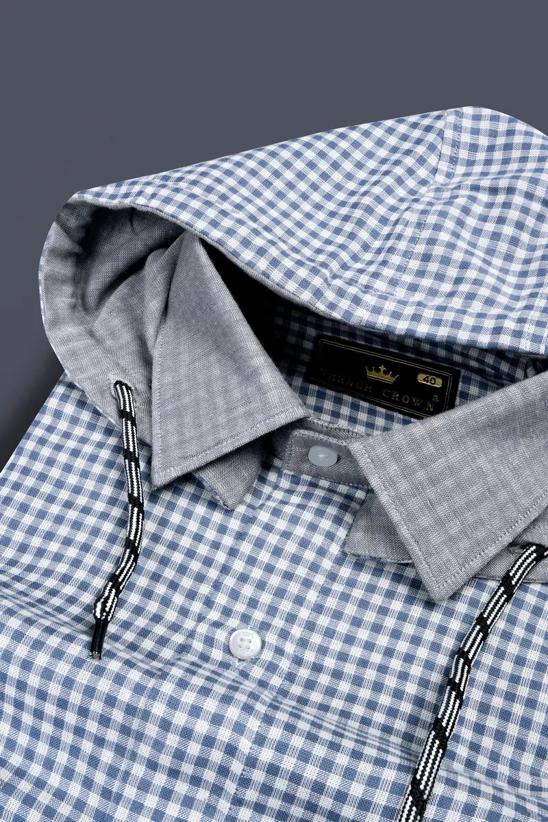 Kashmir Blue And Bright White Plaid Chambray Detachable Hoodie Jacket 6