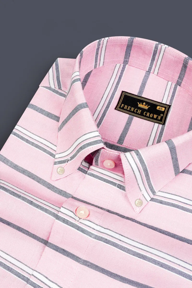 Kawaii Pink And Cadet Grey Striped Oxford Shirt 1