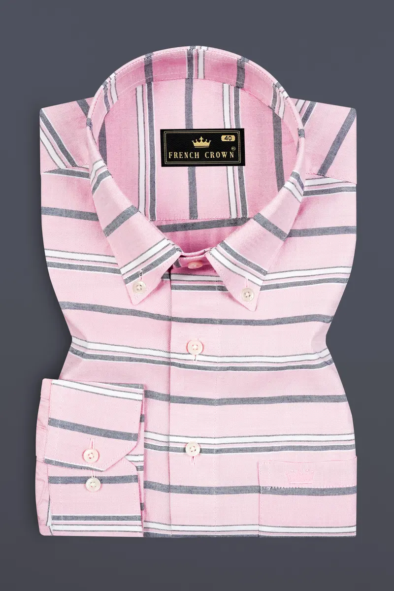 Kawaii Pink And Cadet Grey Striped Oxford Shirt 3
