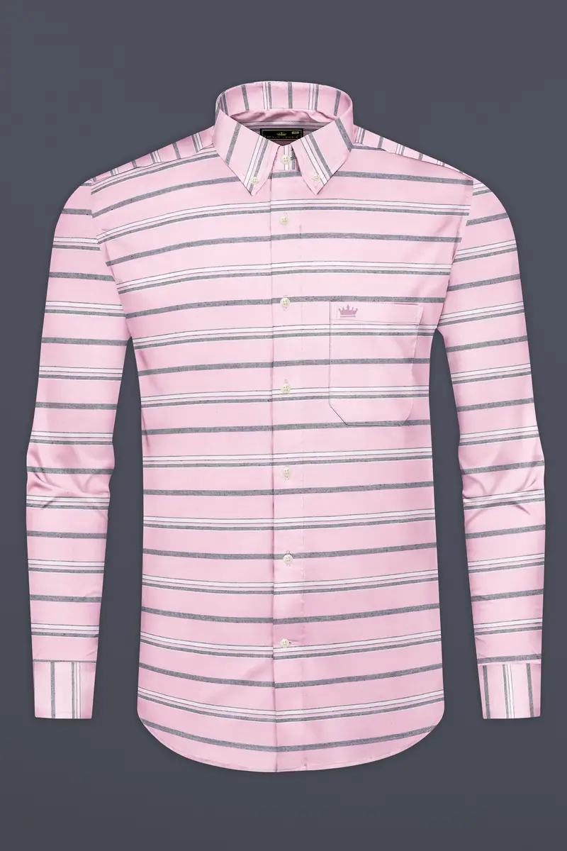 Kawaii Pink And Cadet Grey Striped Oxford Shirt 4