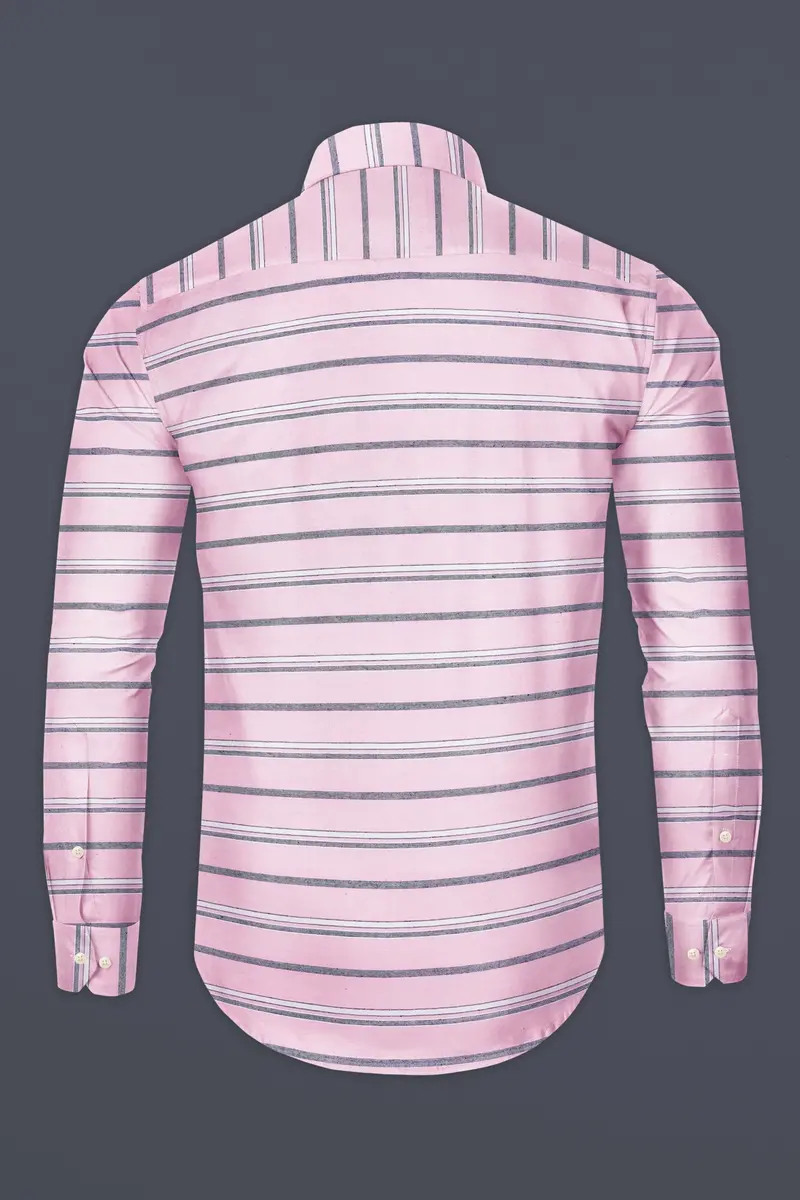 Kawaii Pink And Cadet Grey Striped Oxford Shirt 5
