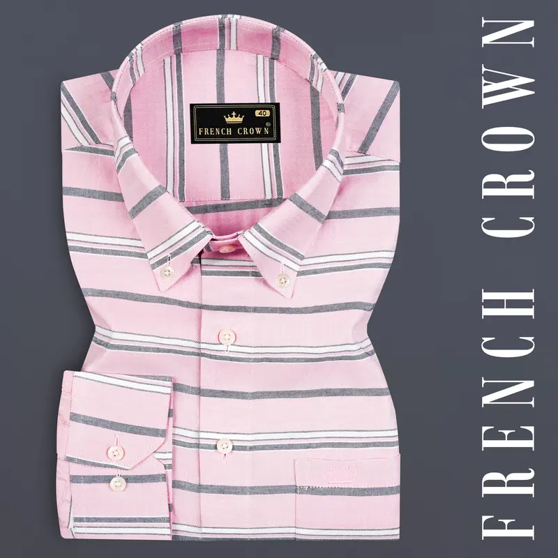 Kawaii Pink And Cadet Grey Striped Oxford Shirt 7