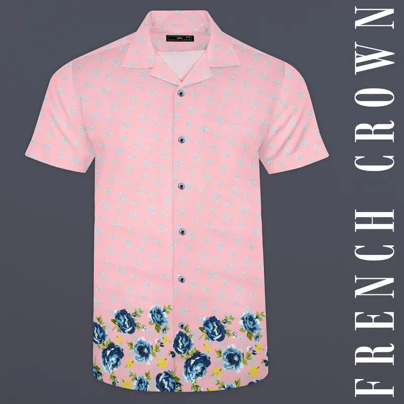 Kawaii Pink Flower Printed Super Soft Tencel Cotton Blend Shirt 1