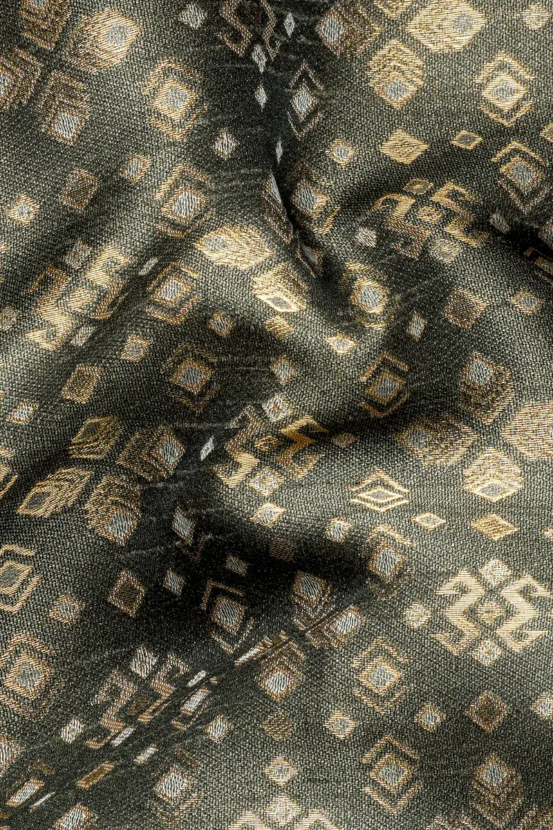 Kelp Green And Fawn Brown Jacquard Weave Tuxedo Blazer 3