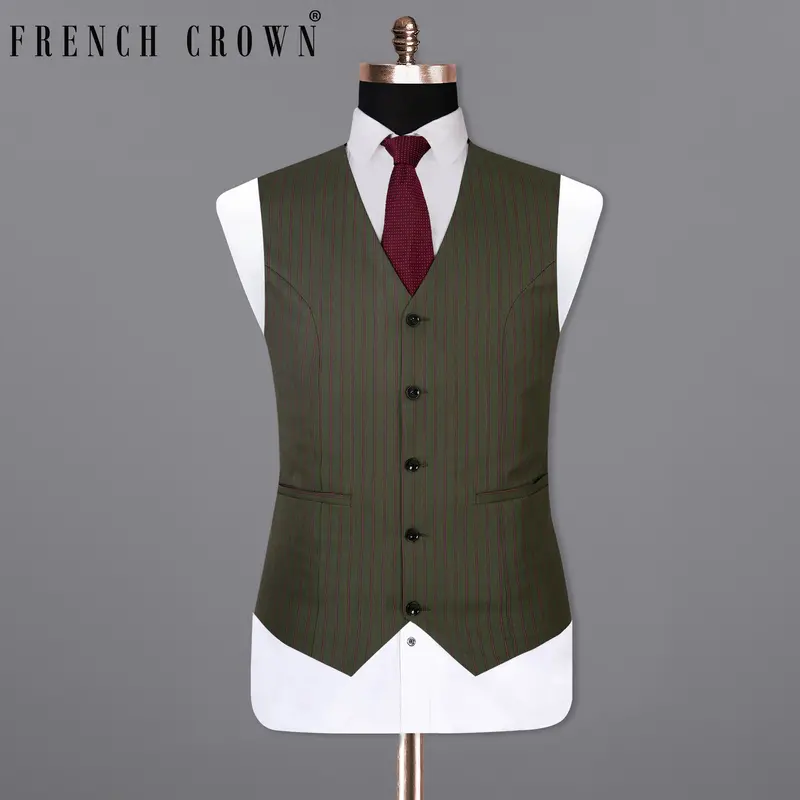 Kelp Green And Mulberry Pink Striped Woolrich Waistcoat 1