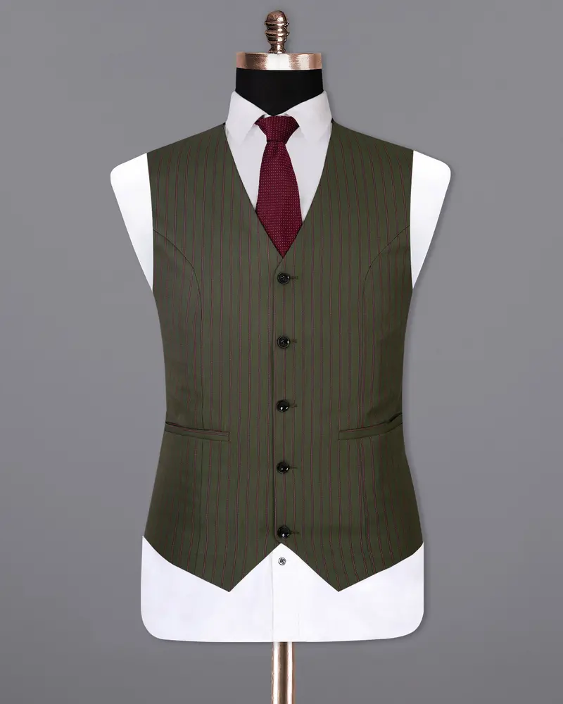 Kelp Green And Mulberry Pink Striped Woolrich Waistcoat 2