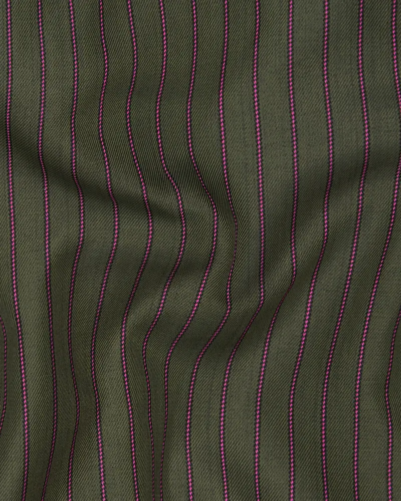 Kelp Green And Mulberry Pink Striped Woolrich Waistcoat 3