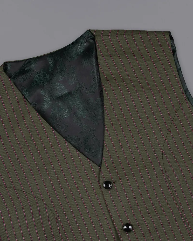 Kelp Green And Mulberry Pink Striped Woolrich Waistcoat 4