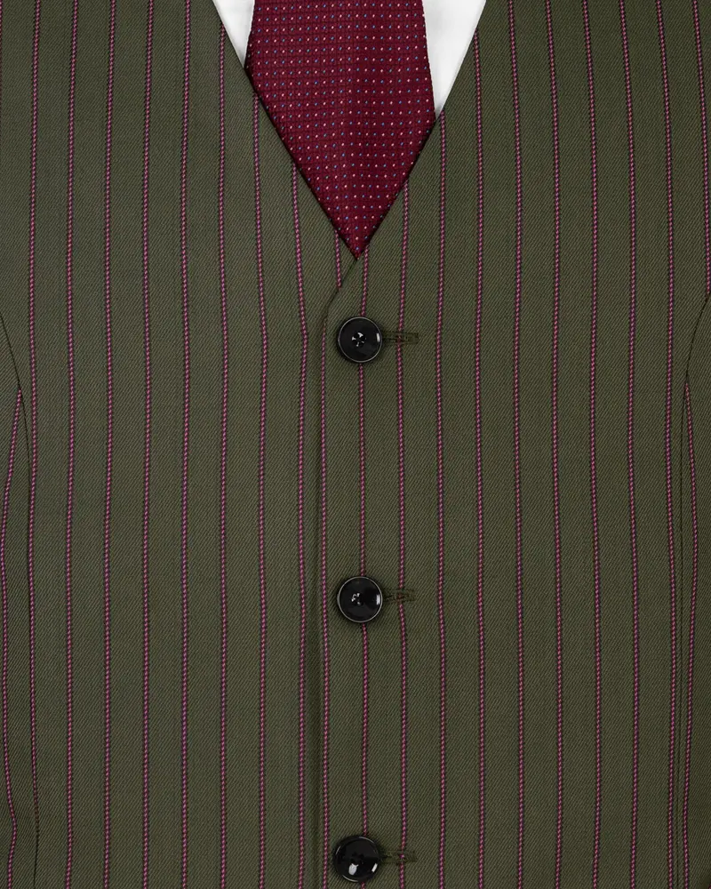 Kelp Green And Mulberry Pink Striped Woolrich Waistcoat 5