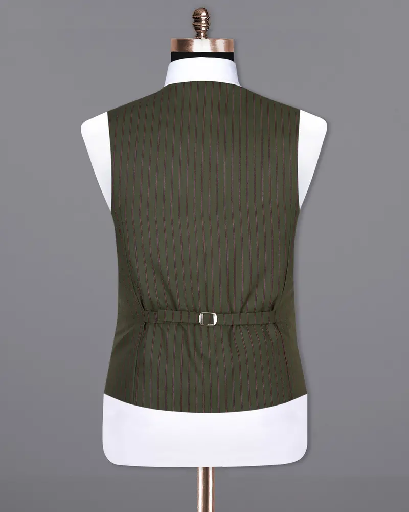 Kelp Green And Mulberry Pink Striped Woolrich Waistcoat 6