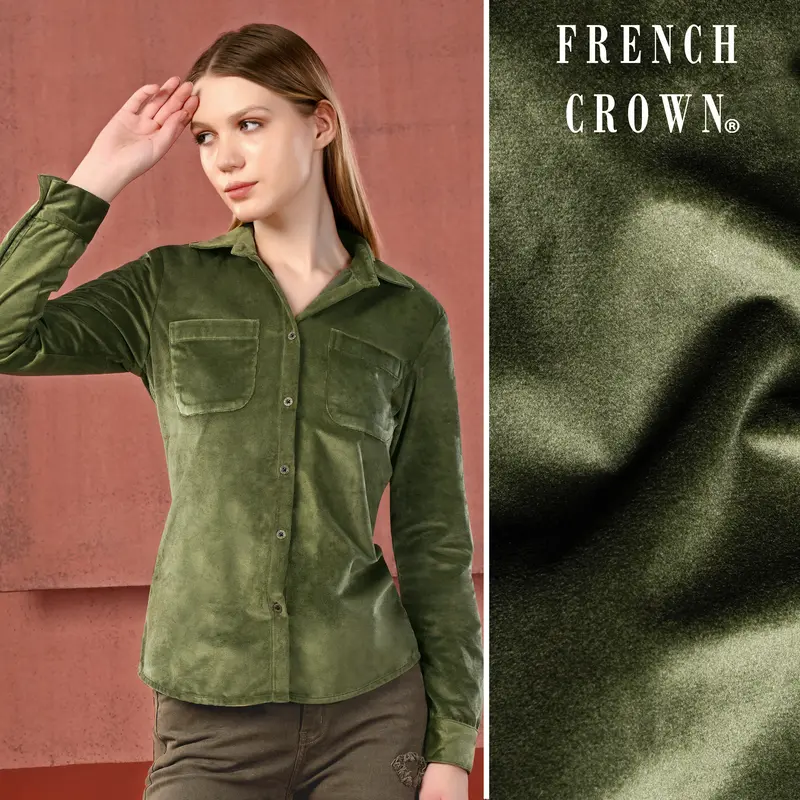 Kelp Green Velvet Designer Shirt 1