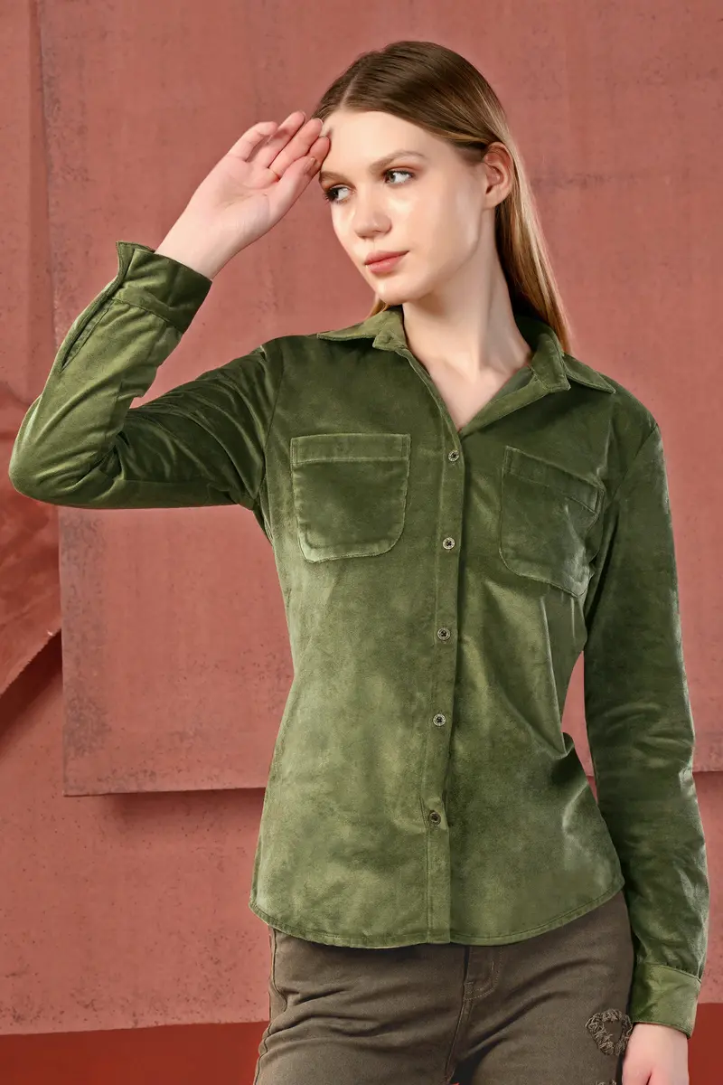 Kelp Green Velvet Designer Shirt 2