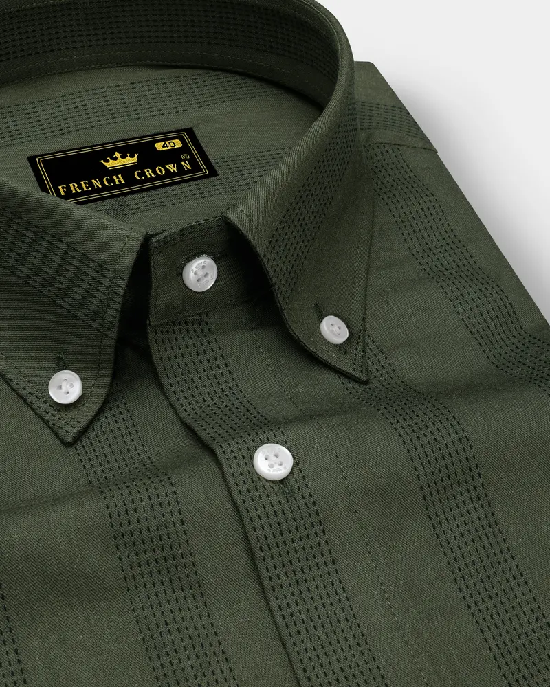 Kelp Green With Black Implied Lined Twill Premium Cotton Shirt 1
