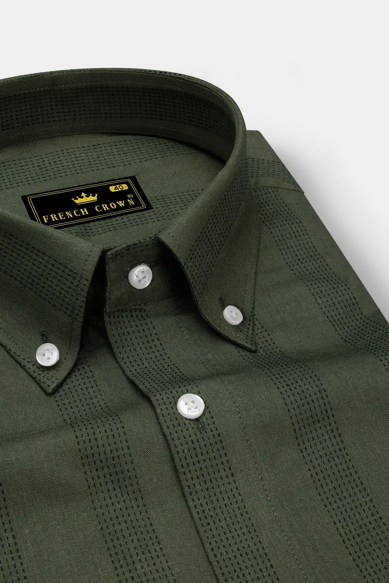 Kelp Green With Black Implied Lined Twill Premium Cotton Shirt 2