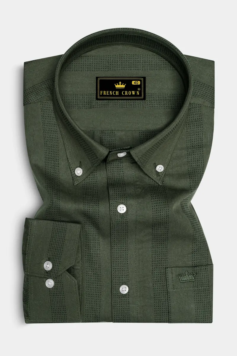 Kelp Green With Black Implied Lined Twill Premium Cotton Shirt 4