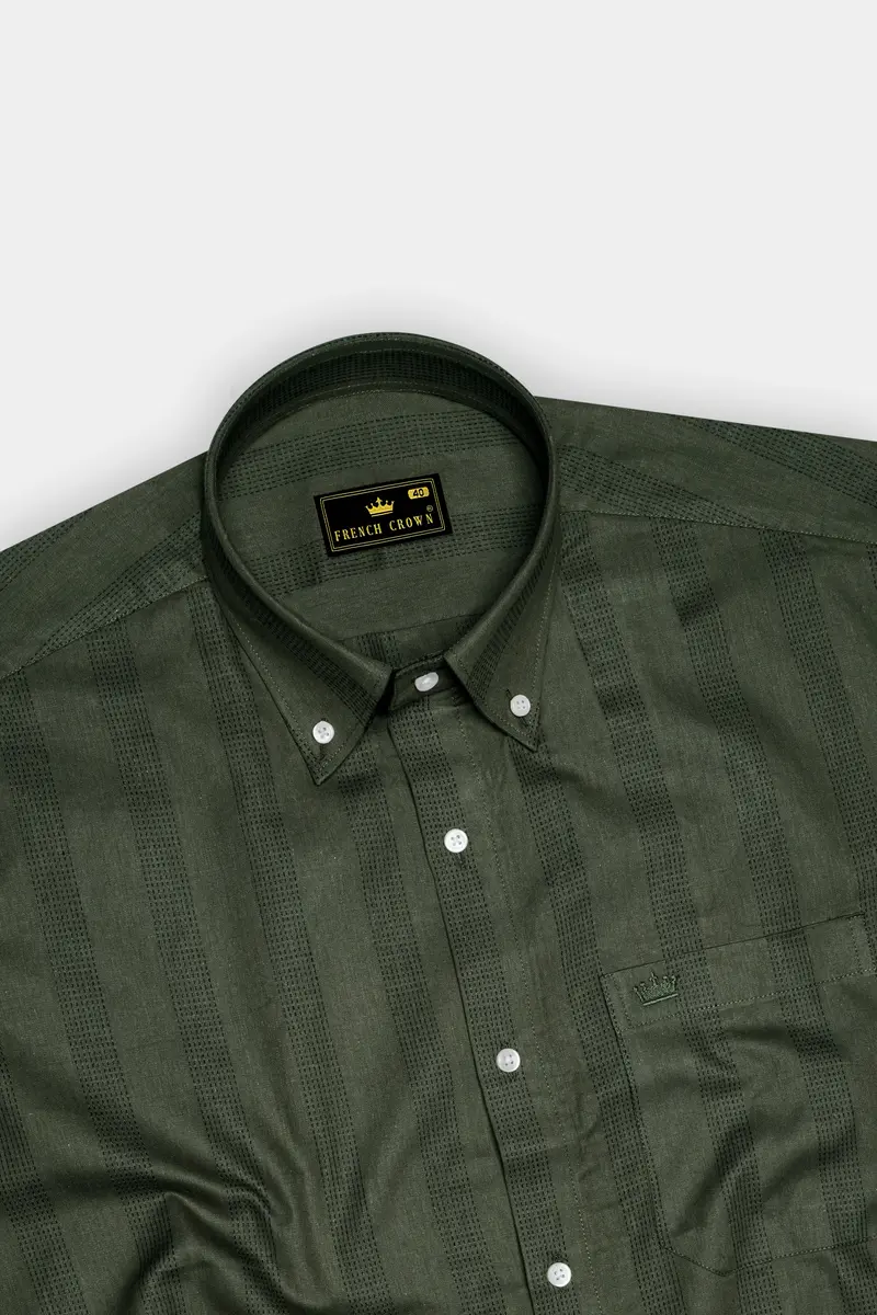 Kelp Green With Black Implied Lined Twill Premium Cotton Shirt 5