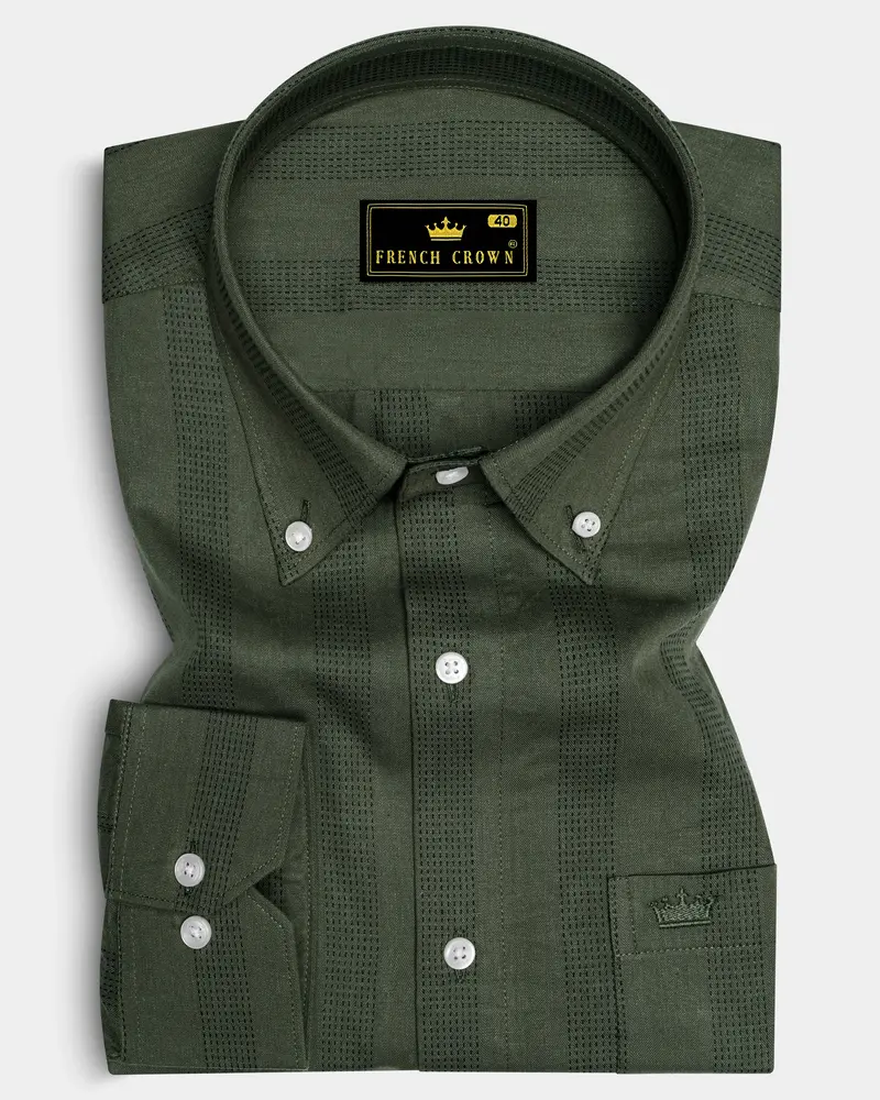 Kelp Green With Black Implied Lined Twill Premium Cotton Shirt 6
