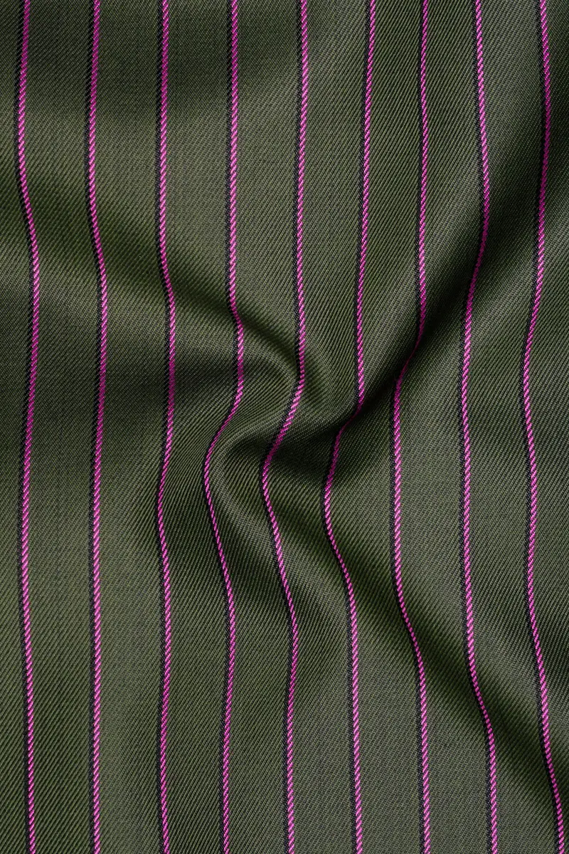 Kelp Green Woolrich Striped Cross Placket Bandhgala Blazer 3